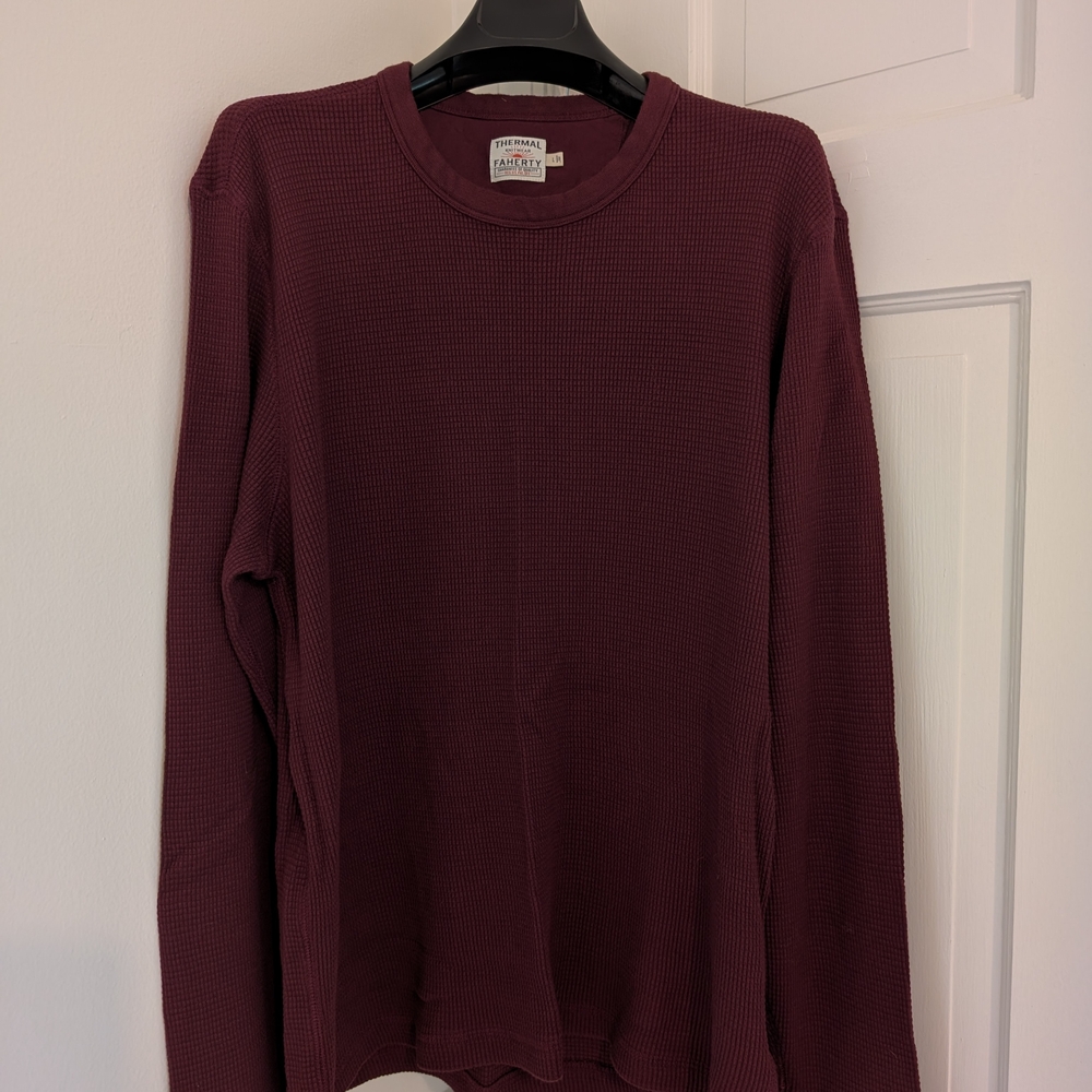 Faherty Maroon Long Sleeve Thermal Tee
